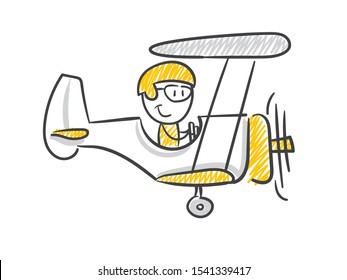 Flying Smiling Stickman Sitting In A Plane