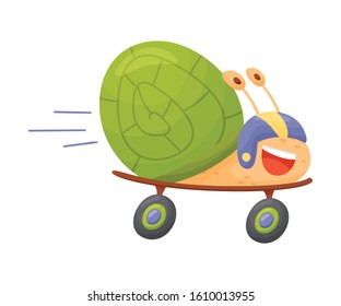 Flying Snail on Skateboard Cartoon Vector Illustrated Character