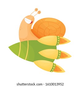 Flying Snail with Rocket Turbine Cartoon Vector Illustrated Character