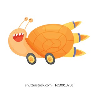 Flying Snail with Rocket Turbine Cartoon Vector Illustrated Character