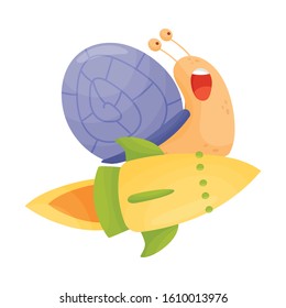 Flying Snail with Rocket Turbine Cartoon Vector Illustrated Character