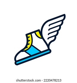 Albornoces o botas voladoras con alas. Calzado alado aislado en blanco. Zapatos de hermes o mercurio. Icono de estilo deportivo. Ilustración del vector