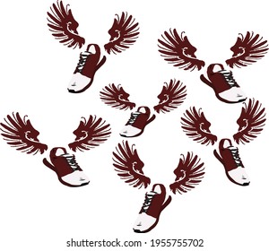 Flying sneakers vector drawing pattern