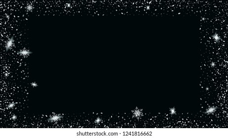 Flying snow background. Festive decoration Christmas banner. Bbright, White, Shimmer, Glowing, Scatter, Falling background.