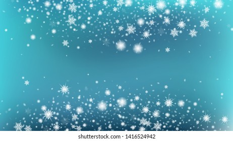 Flying snow background. Winter card with snowflakes. Bbright, White, Shimmer, Glowing, Scatter, Falling background. Gradient base.