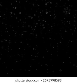 Nieve voladora. Diseño de nevada al azar. Copos de nieve cayendo suavemente sobre fondo negro. Diseño de Vector de febrero. Diseño de superposición. 