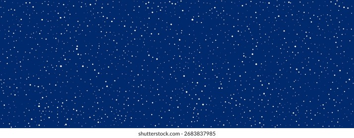 Flying Schnee nahtlose Tapete. Weiße Schneeflocken, Punkte, Eishagel für Weihnachtsdekoration. Wiederholter weißer Schnee am Nachthimmel Hintergrund. Vektorgrafik mit sich wiederholendem Schneefallmuster. Winterschneesturmüberlagerung