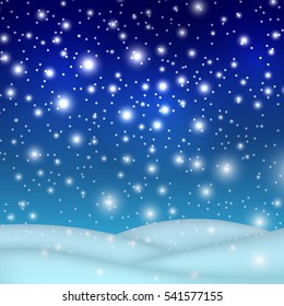 Flying snowflakes on a light blue background. Winter Abstract snowflakes. Falling snow. Vector illustration