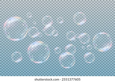 Flying soap bubbles. Rainbow bubbles. For holiday background.Vector illustration.