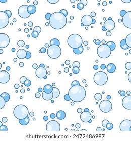 Flying soap bubbles shapes. Seamless pattern. Bath, shampoo, shaving. Hand drawn style. Vector drawing. Design ornaments.