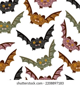 Flying soaring bats vector seamless pattern. Creepy Scary Halloween vampire bats texture for fabric, wallpaper or wrapping paper. Kids print.