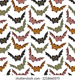 Flying soaring bats vector seamless pattern. Creepy Scary Halloween vampire bats texture for fabric, wallpaper or wrapping paper. Kids print.