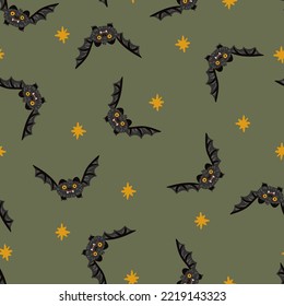 Flying soaring bats vector seamless pattern. Creepy Scary Halloween vampire bats texture for fabric, wallpaper or wrapping paper. Kids print.