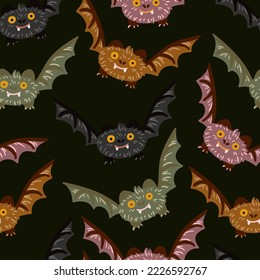 Flying soaring bats vector seamless pattern. Creepy Scary Halloween vampire bats texture for fabric, wallpaper or wrapping paper. Kids print.