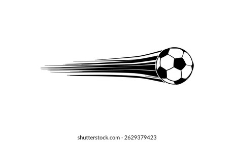 flying soccer ball, black isolated silhouette