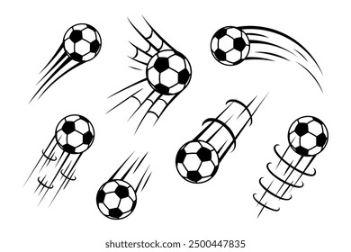 flying soccer ball collection in black and white color