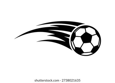 Flying Soccer Ball with Dynamic Speed Trails, Minimalist Football Vector Icon for Sports Branding, Team Logos, and Tournament Graphics