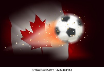 Flying soccer ball with flag of Canada. 3d vector illustration