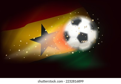 Flying soccer ball with flag of Ghana. 3d vector illustration
