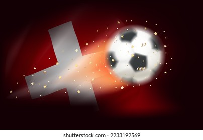 Flying soccer ball with flag of Switzerland. 3d vector illustration