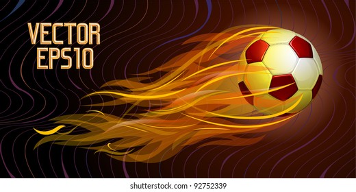 Flying soccer ball in flames, vector illustration