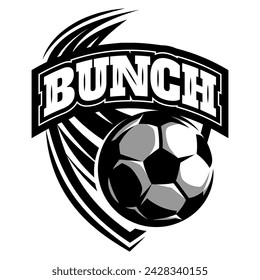 Flying soccer ball. Monochrome vector template.