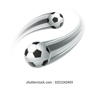 Flying soccer ball with motion blur isolated on background