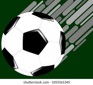 Flying soccer ball on green background
