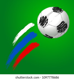 Flying soccer ball on white background. Soccer championship 2018