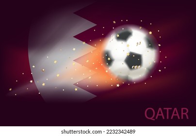 Flying soccer ball with Qatar flag. 3d vector illustration