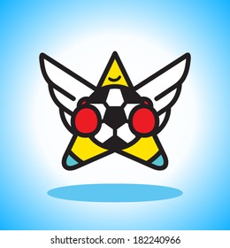 Flying soccer player Branding Identity Corporate vector logo design template Isolated on a blue background