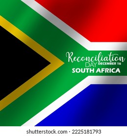 Flying South African flag with bold text to commemorate Reconciliation Day on December 16 in South Africa