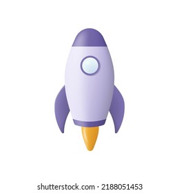 Flying space rocket 3d Realistic.Business startup concept.Vector illustration isolated on white background.Eps 10.