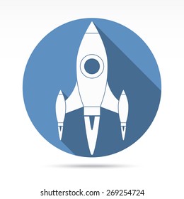 Flying space rocket icon. Flat design. Vector illustration