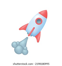 Flying space rocket isolated on white background. Spaceship launch for Business startup or new project concept. Vector illustration.