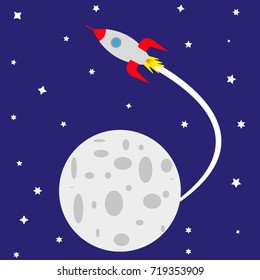 flying space rocket on moon 