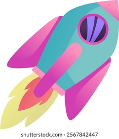 Flying Space Rocket Ship Vector Illustration