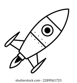 Flying space rocket. Spaceship in outline style.