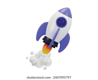 flying space rocket with spewing smoke spaceship launch 3d rendering icon vector illustration