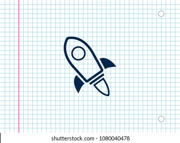 Flying space rocket, vector icon.