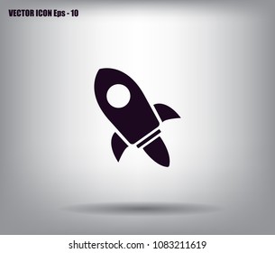 Flying space rocket, vector icon.