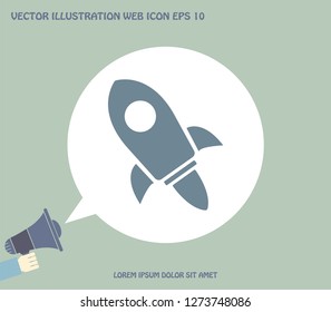 Flying space rocket, vector icon.
