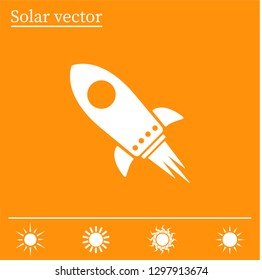 Flying space rocket, vector icon.