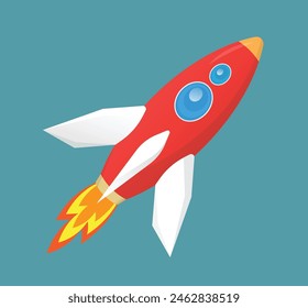 Flying space ship rocket flat cartoon illustration on isolated background