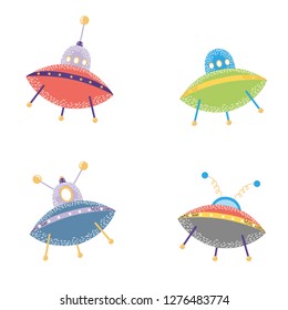 flying spacecraft set vector