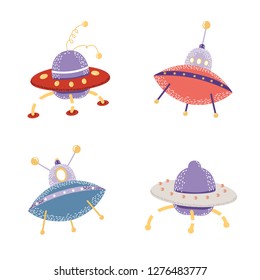 flying spacecraft set vector