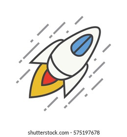 Flying spaceship color icon. Space rocket. Isolated vector illustration