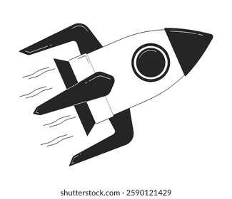 Flying spaceship doodle linear object. Outer space exploration vehicle. Travelling by rocket in cosmos 2D vector outline clip art drawing isolated on white. Hand drawn sketch illustration