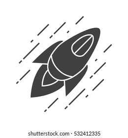 Flying spaceship icon. Silhouette symbol. Space rocket. Negative space. Vector isolated illustration