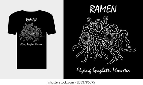 Flying Spaghetti Monster. Hand-drawn image for t-shirts, tatoo, cards and other designs. Cultural Internet phenomen.